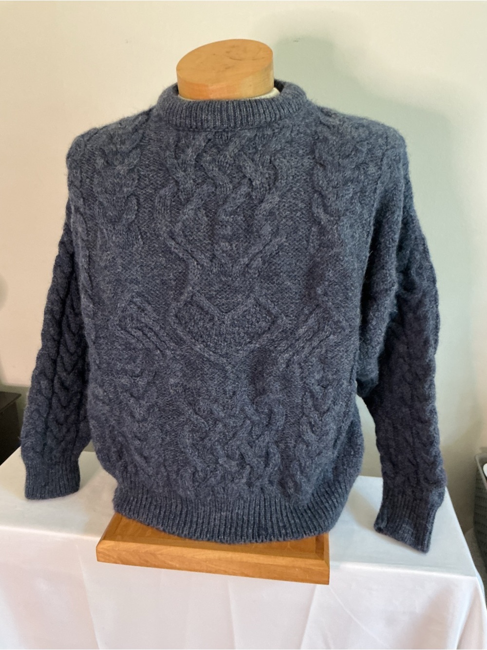 Aran Crafts Men's Cable Crewneck Sweater - Blue Gray